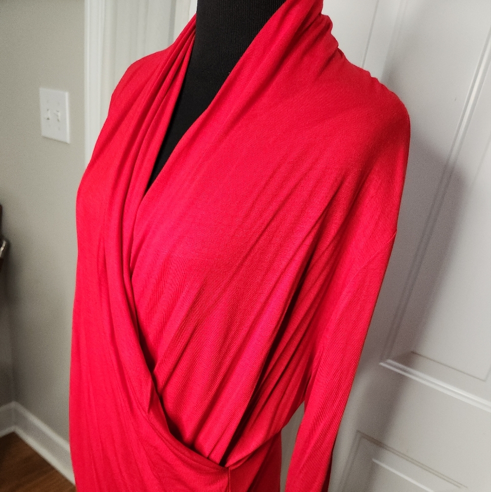 Iman Red Wrap Long Sleeve Top AK-26